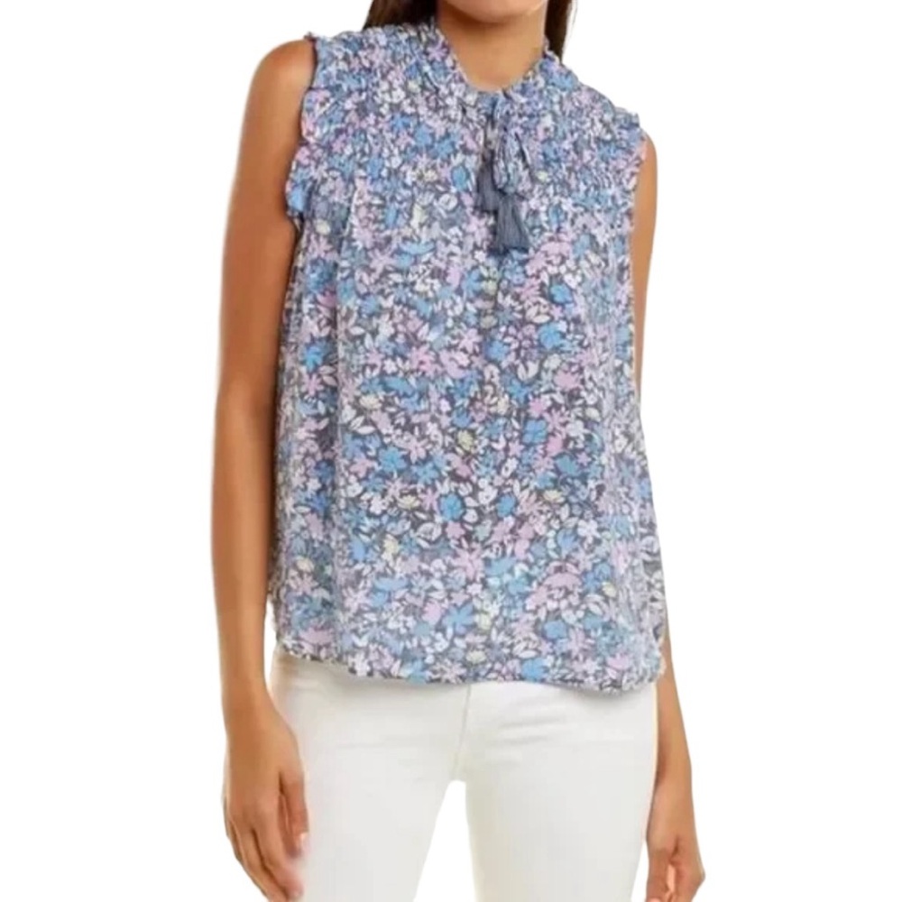 Nanette Lepore Women’s Sz S Keyhole Tie Front Floral Smock Top